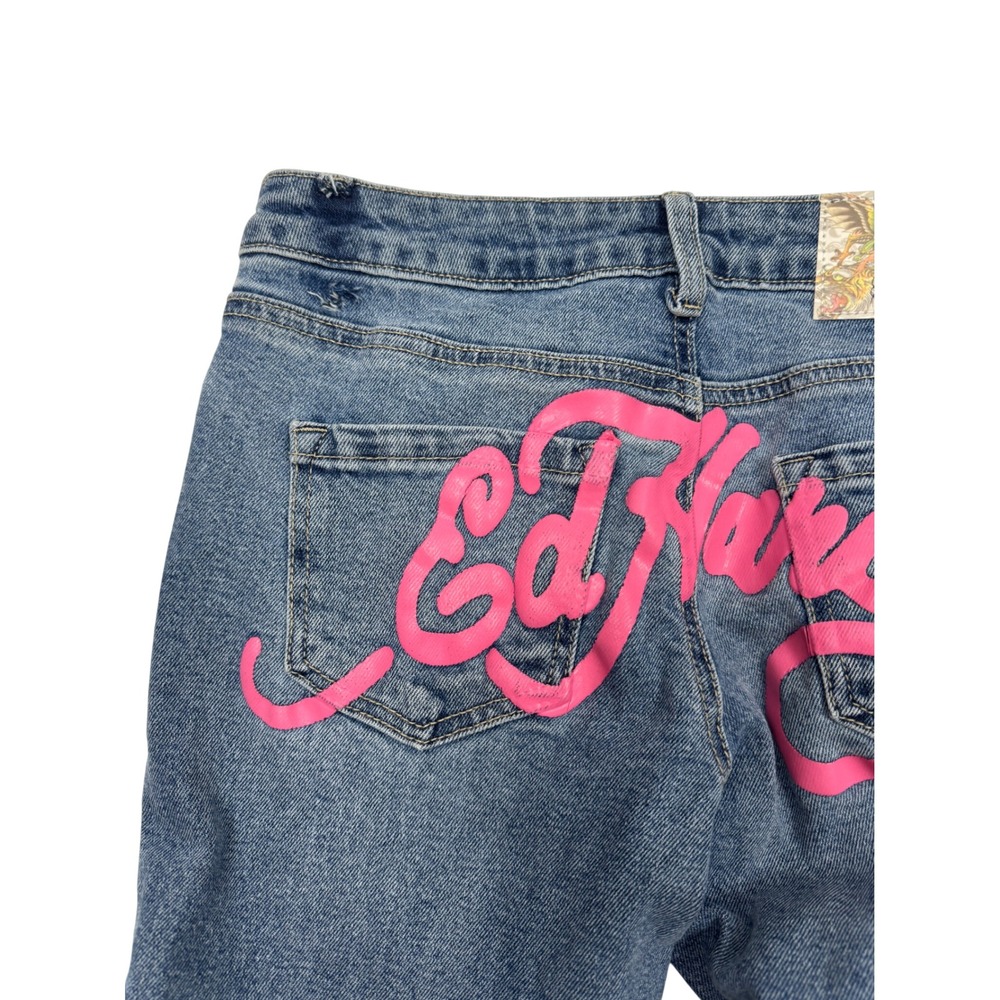 Ed Hardy Y2K Low Rise Flare Jeans Womens 26 Skull Rose Tattoo Graphic Logo Denim - Picture 6 of 8